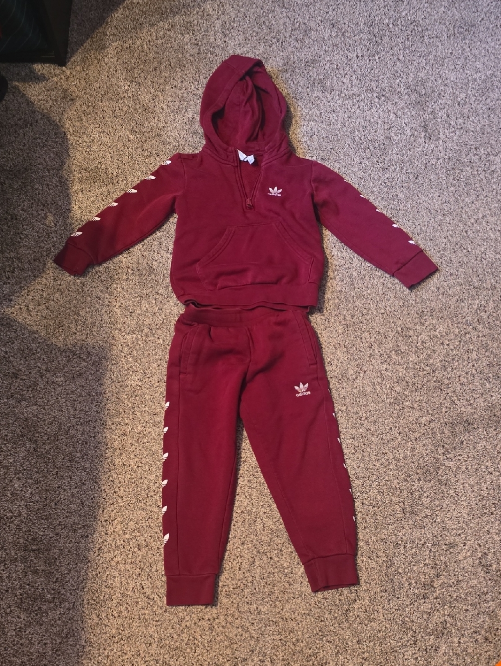 adidas Kids Burgundy Hoodie & Joggers Set - Maroon with White Logos